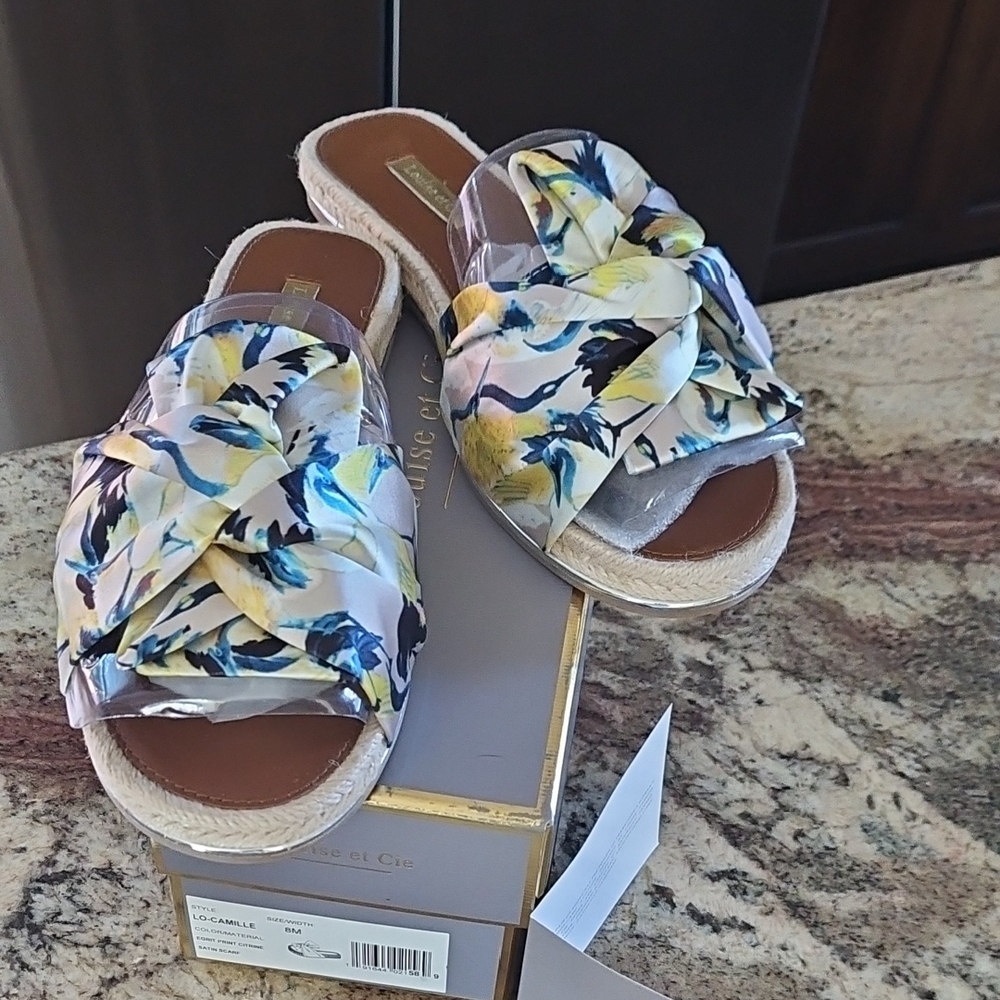 Louise et Cie Floral Espadrille Slides - Blue and Yellow